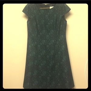 Tahari lace print blue and black cap sleeve dress
